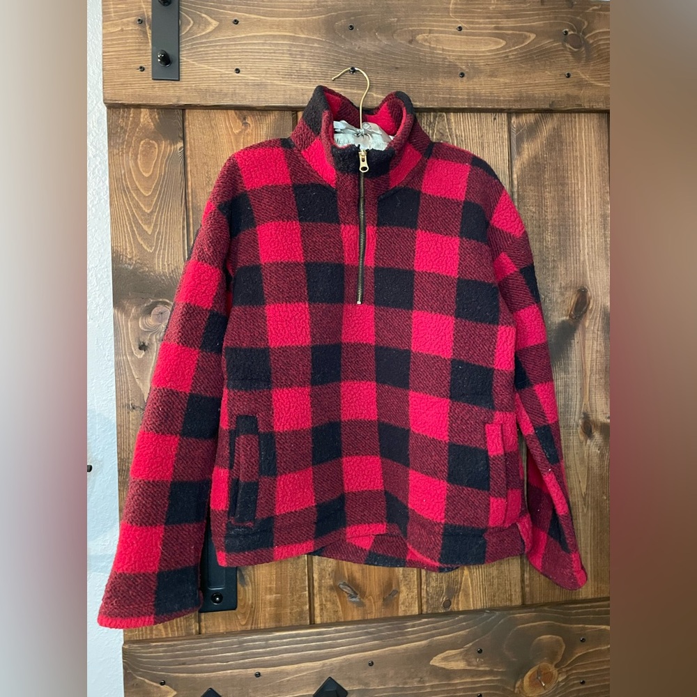M Old Navy Half-zip Red and Black Checkered Flannel Pullover